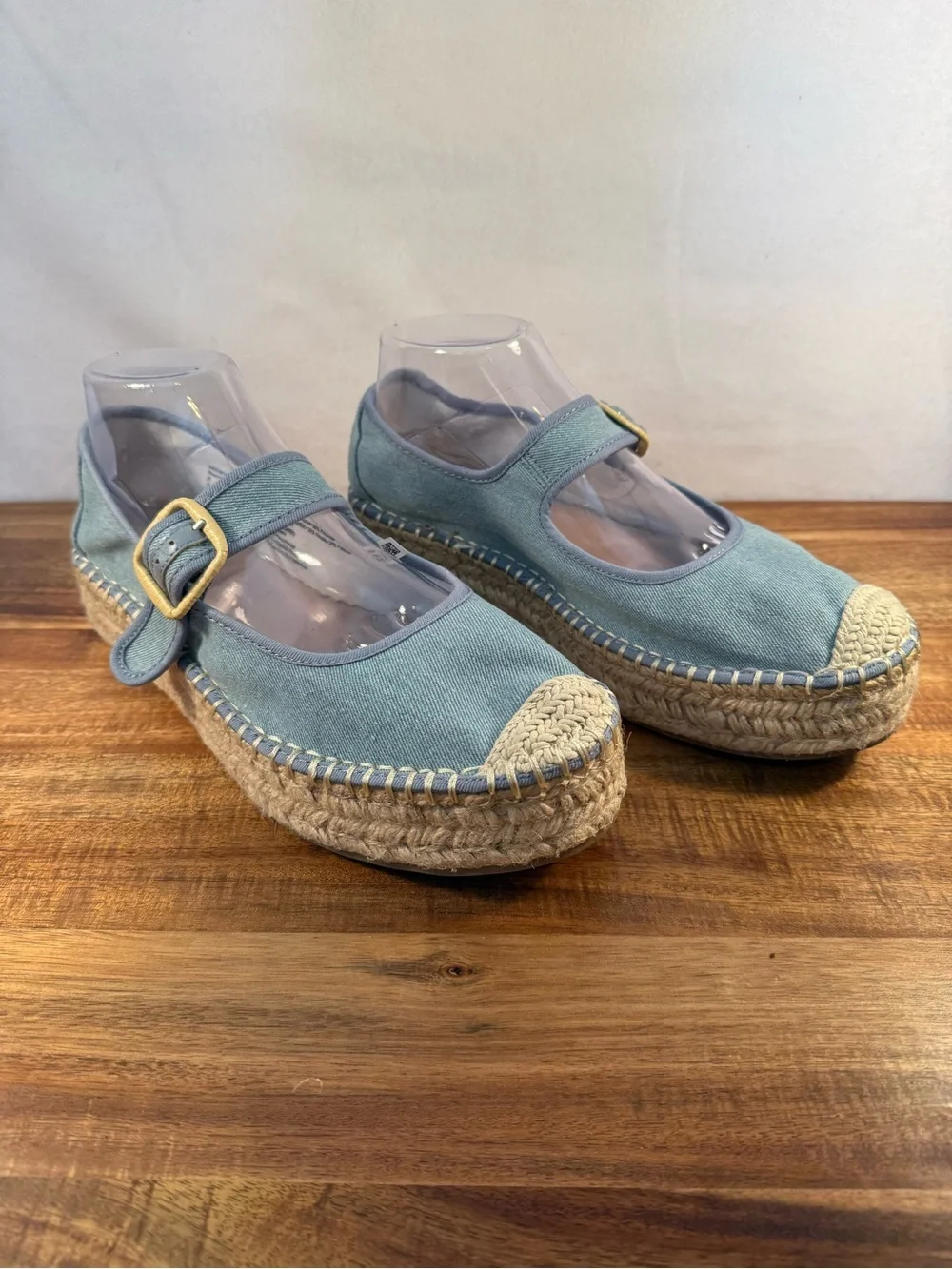 American Eagle Outfitters Blue Denim Platform Espadrilles with Buckle Size 10